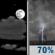 Tonight: A chance of showers and thunderstorms between 1am and 2am, then showers and thunderstorms likely between 2am and 4am, then a chance of showers and thunderstorms. Partly cloudy, with a low around 70. Southeast wind 10 to 15 mph. Chance of precipitation is 70%. New rainfall amounts between a quarter and half of an inch possible. Tonight: Partly Cloudy then Chance Showers And Thunderstorms